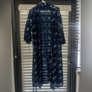 Navy Blue Printed Women's Coat